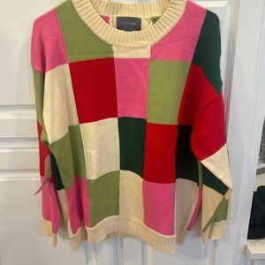 Women's Colorblock Sweater - Pink, Red, Green, Cream Hudson Gray NWT M